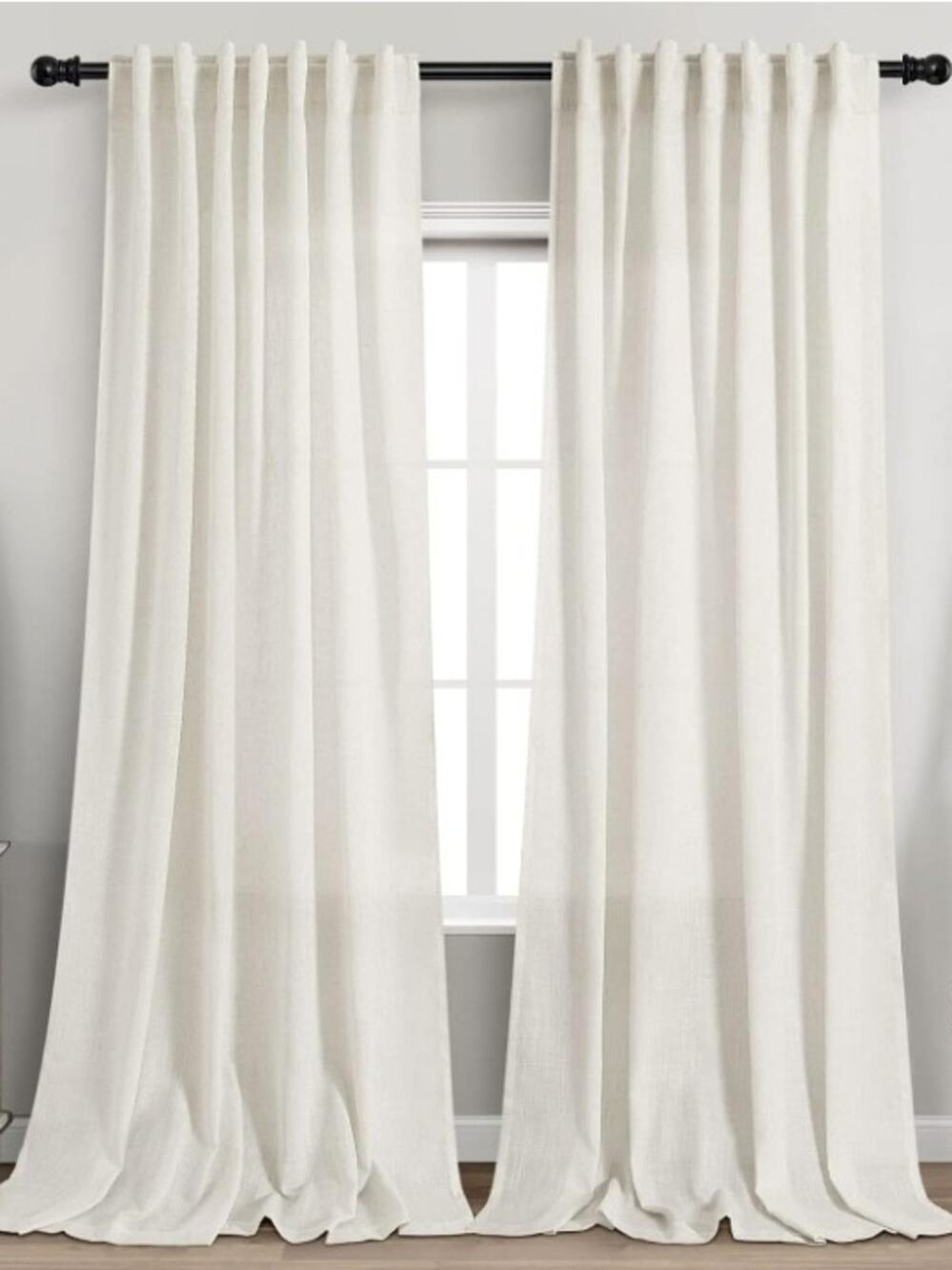 Cream Linen Curtains 102 inches Long 2 Panels Set